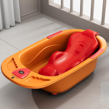 StarAndDaisy Baby Bath tub for 0 to 5 Years with Temperature Sensor/Bath Tub for Kids with Anti-Slip Legs/Bathtub for Baby with Baby Bather -Without Wheel(Orange - Red)