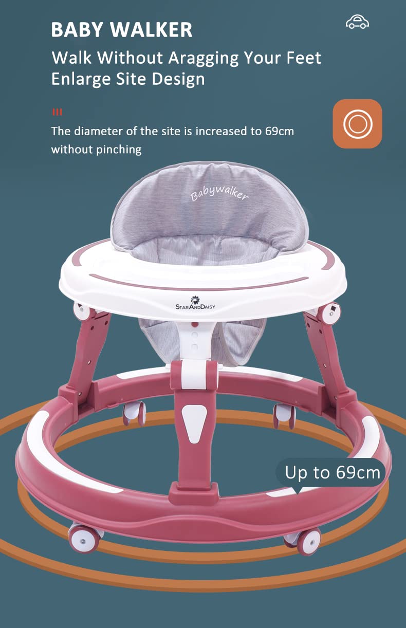 StarAndDaisy Baby Walkers 6-24 Month Boy & Girl / 360° Walker for Kids 1 Years with Multi Adjustable Height/Multi-Function Baby Walker with Anti-Rollover - (Red)