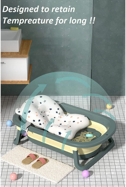StarAndDaisy Foldable Infant Bath Tub with Smart Temperature Indication Meter, Collapsible Newborn Toddler Folding Bathing Support Bathtub with Soft Cushion for 0-3 Years Baby (Green)