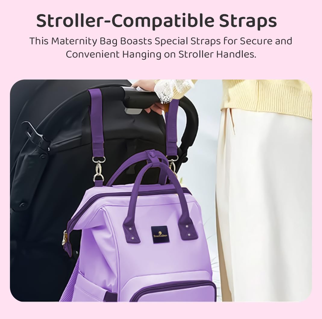 StarAndDaisy Baby Diaper Bag for Mothers/Mom Travel Maternity Backpack with Insulated Milk Bottle Pocket, Multi Compartments, Waterproof, Travel Friendly, Lightweight
