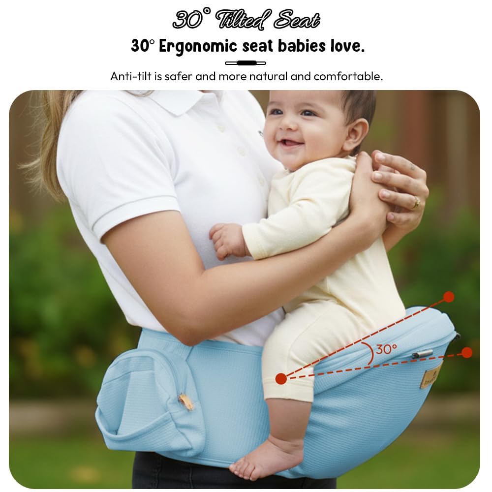 StarAndDaisy 4-in-1 Baby Carrier for 0 to 3 Year Baby/Kangaroo Bag with Comfortable Soft Hip Seat/Baby Carrier - 4 Carrying Positions with 2 Storage Pockets - Blue (4-in-1 Light Blue)
