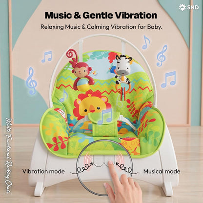 StarAndDaisy Baby Rockers for 0 to 2 Years, Baby Multi Functional Rocker chair for Babies, Infants & Toddler with Removable Mattress, Swing & Bouncer/Cradle with Vibrations, music & Hanging Toys (Rocker-Red)