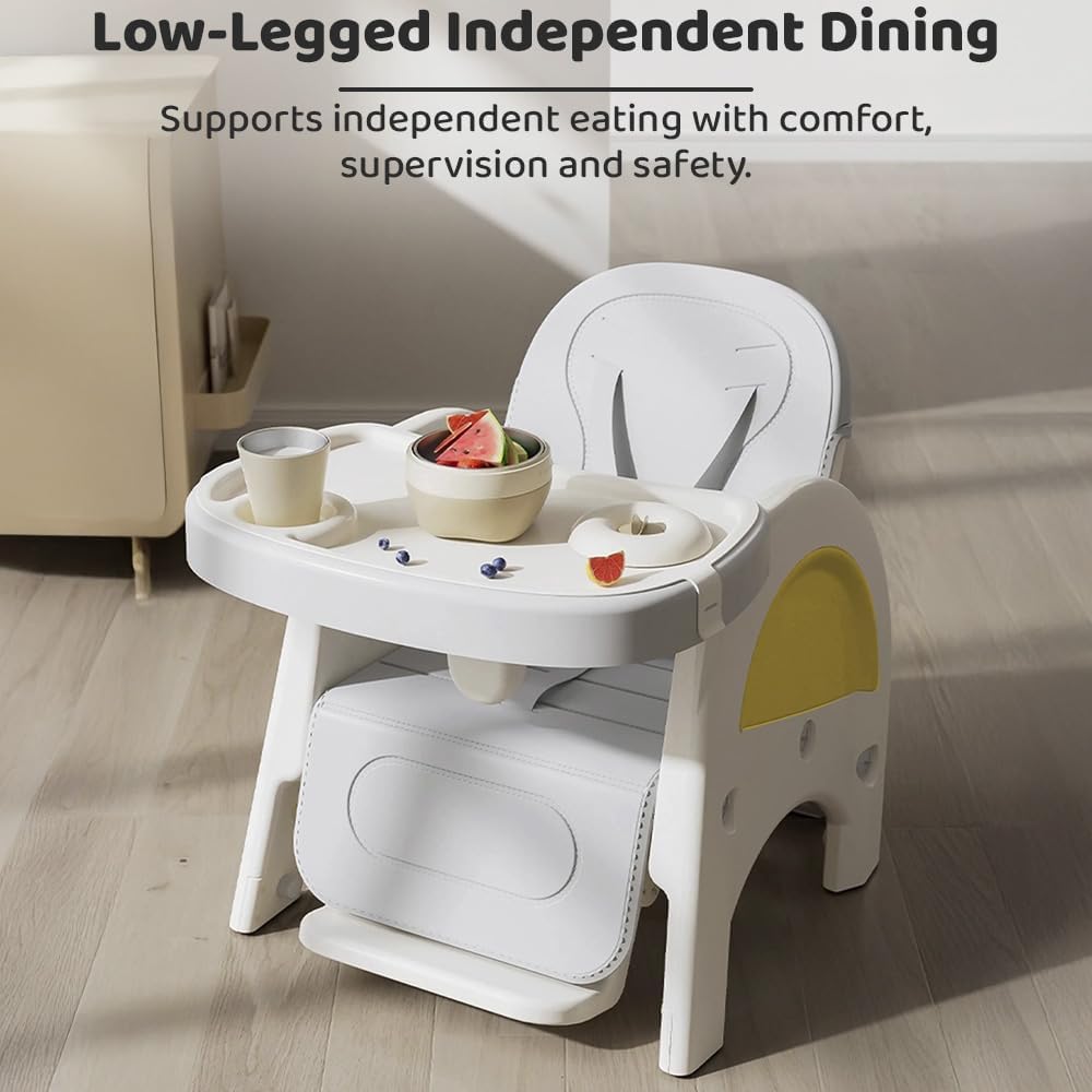 StarAndDaisy Baby high Chair for Baby Feeding Chair for 0 to 5 Years with Removable Tray, Convertible Baby High Chair to Study Table & Chair Set, 5-Point Safety Belt, Multi Backrest Position -Yellow