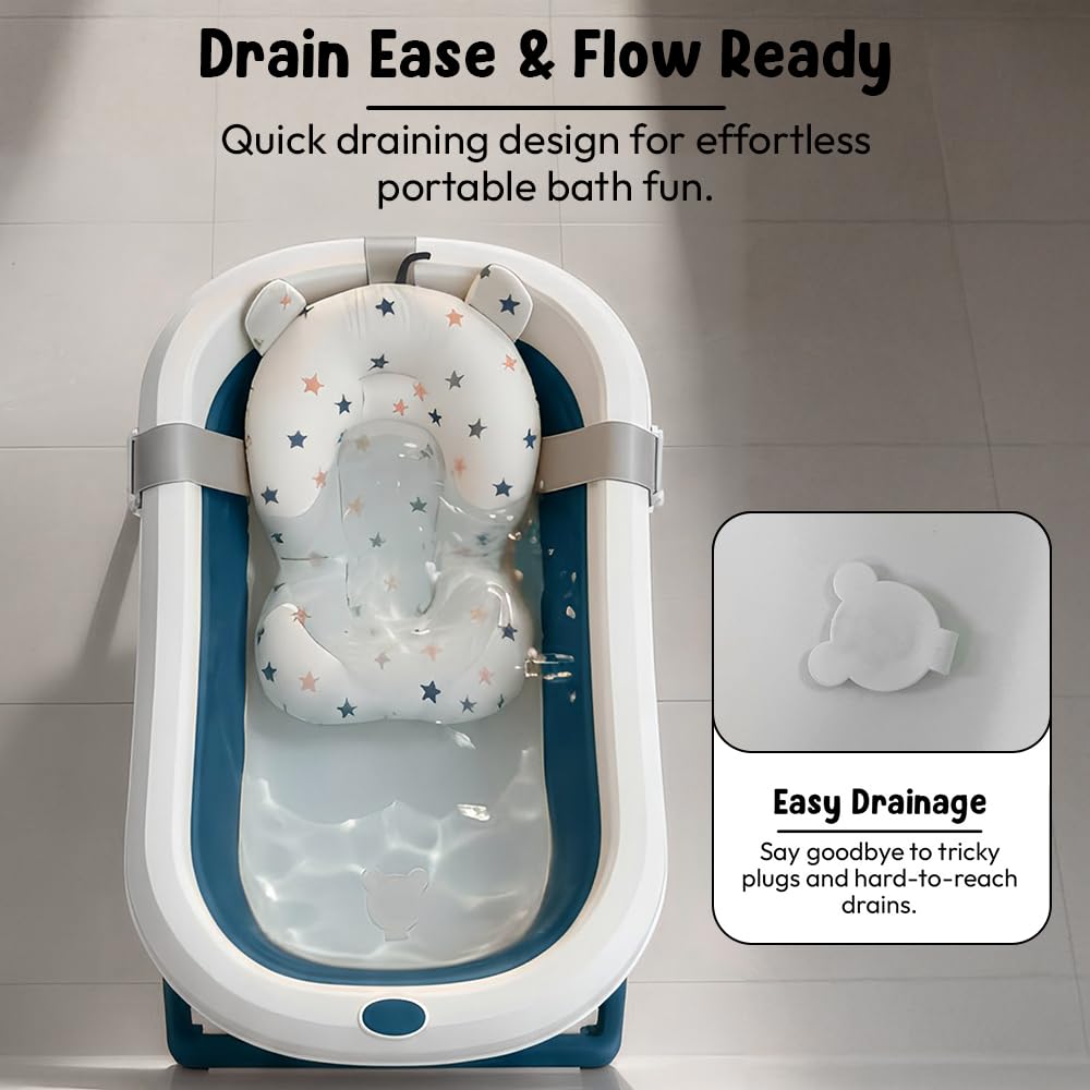StarAndDaisy Bath Tub for Baby 0-5 Years/Foldable Bath tub for Kids with Cushion, Space Saving Design, Newborn Baby Folding Bathing Tub Girls & Boys, Easy to Store- Dark Blue