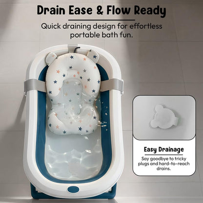 StarAndDaisy Bath Tub for Baby 0-5 Years/Foldable Bath tub for Kids with Cushion, Space Saving Design, Newborn Baby Folding Bathing Tub Girls & Boys, Easy to Store- Dark Blue