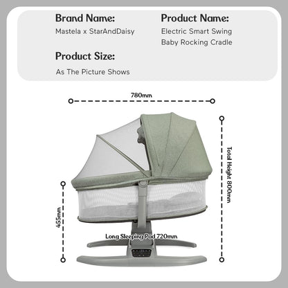 StarAndDaisy Breathable Fabric, Alloy Steel X Mastela Baby Swing Rocker with Mosquito Net, Baby Crib Cradle for Newborn Baby with Music, Multi-Mode Adjustment & Smart LED Panel