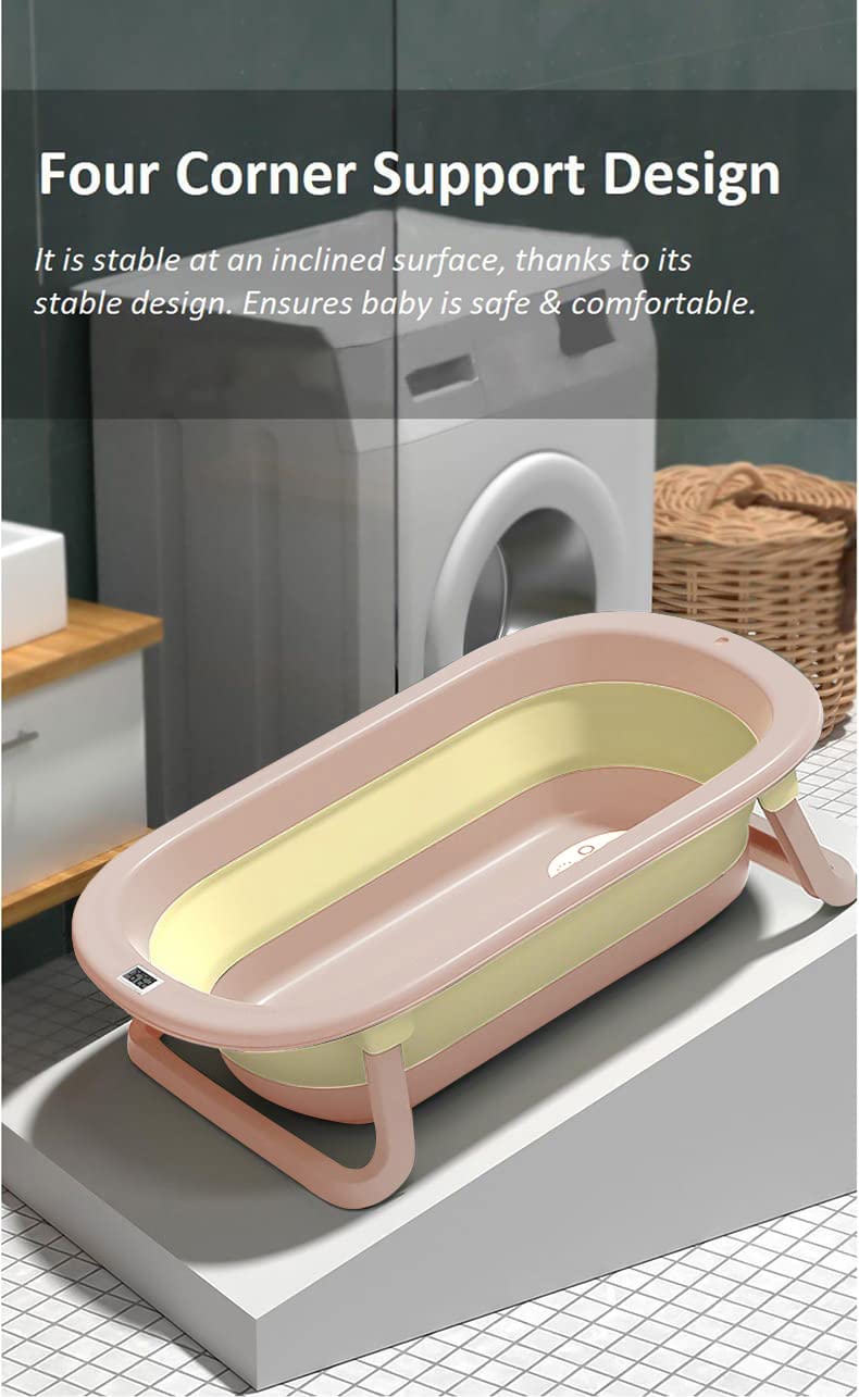 StarAndDaisy Foldable Infant Bath Tub, Collapsible Newborn Toddler Folding Bathing Support Bathtub with Cushion for 0-3 Years Kids (Baby Pink)