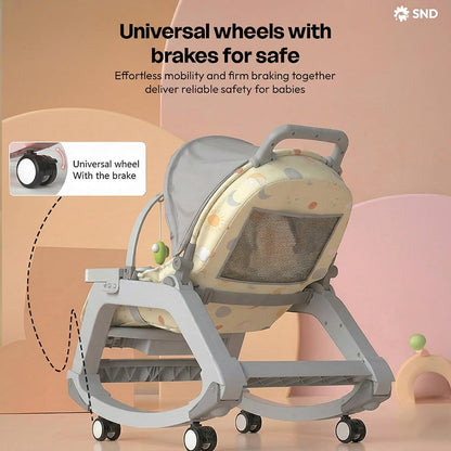 StarAndDaisy 5-in-1 Baby Rockers for 0 to 2 Years, Baby Multi Functional Rocker chair for Babies, Infants & Toddler with Removable Mattress, Swing & Bouncer/Cradle with adjustale Canopy & hanging toys - Grey