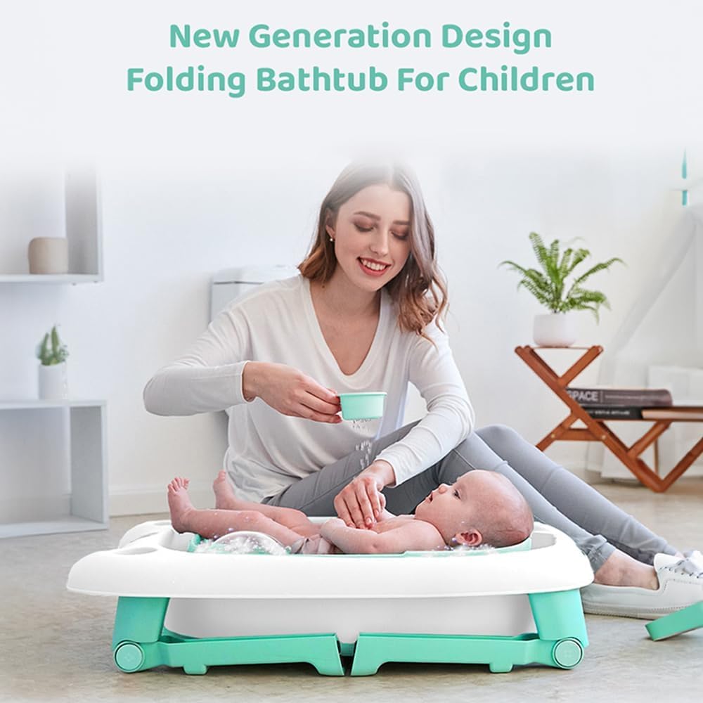 StarAndDaisy Baby Bath tub for Infant & Toddler 0 to 5 Years, 2-in-1 Bathub for Kids, Foldable tub with Cushion & Bathing Chair for Boys & Girls, Fast Drainage & Space Saving Design -Green