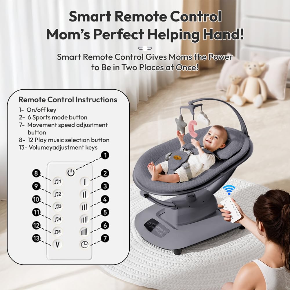 StarAndDaisy Electric Swing for Baby Automatic/Baby Swing for 0 to 2 Years with Adjustable Backrest/Baby Rocker Swing with 5 Levels of Speed, Light Weight, Play Toy-Grey