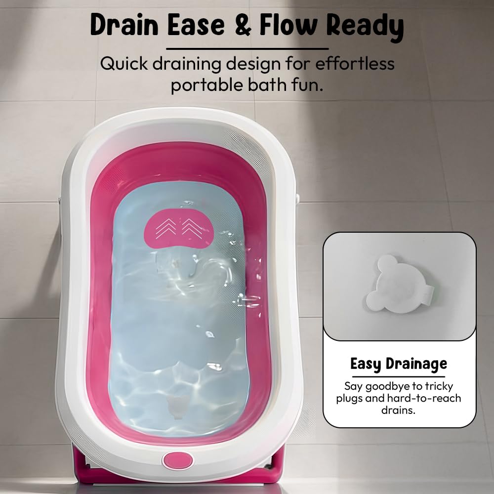 StarAndDaisy Baby Bath Tub for 0 to 5 Years/Bath Tub for Kids 0-3 Years, Tub for Girls & Boys with Foldable Legs, Easy to Store -Pink