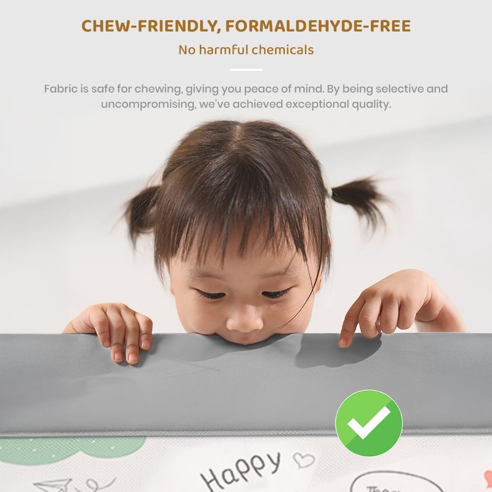 StarAndDaisy Bed Guard for Baby/Kids with T- Body Support Frame, Adjustable Height/Portable Single Side Bed Rail for Infants & Toddler's Safety (Printed Grey-1.8 M)