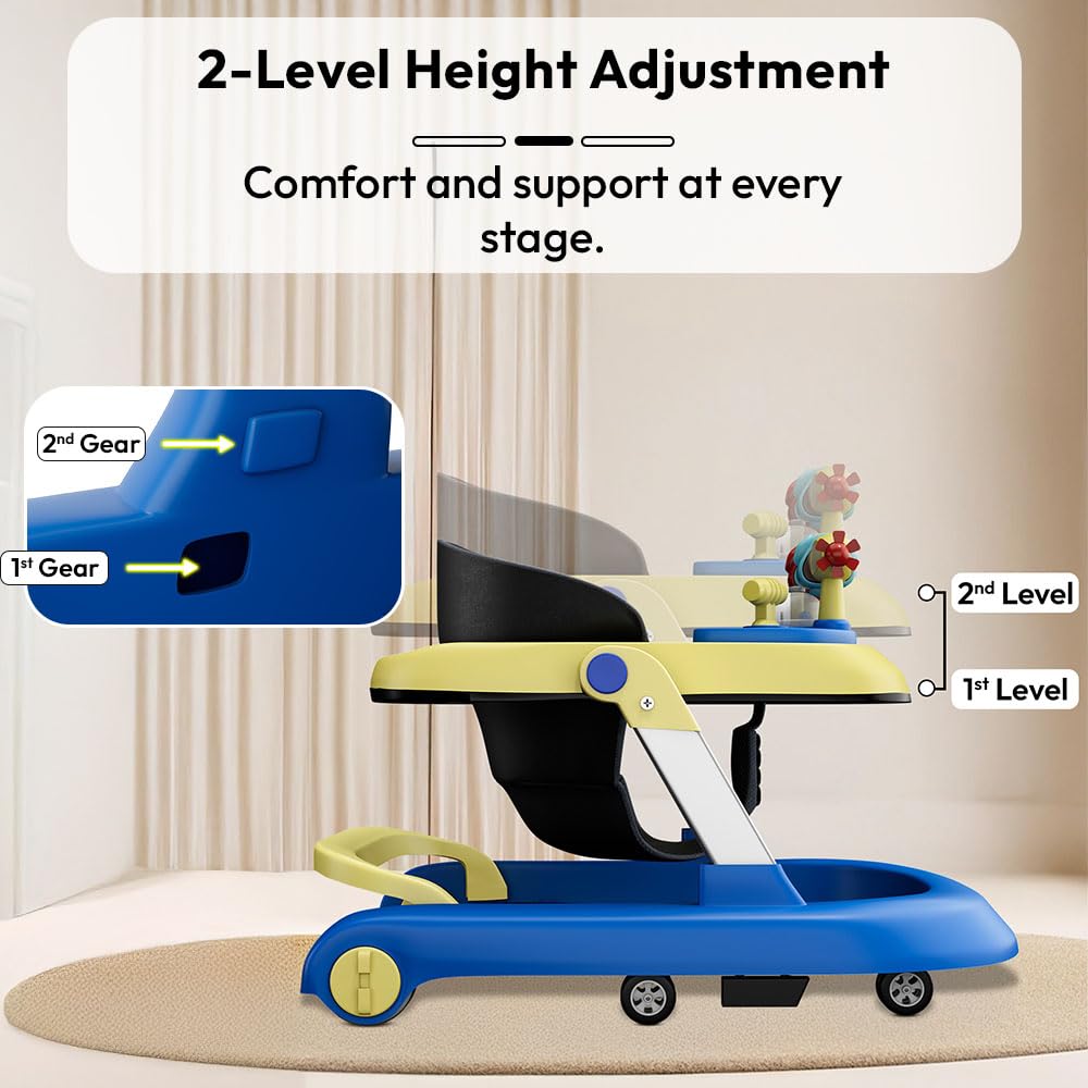 StarAndDaisy Baby Walkers For 6-24 Month Baby Boy Girl/Walker For Kids For 1 Years With Adjustable Height, Musical Tray/WalkerBaby With Brakes Prevant from Falling,Blue, Yellow