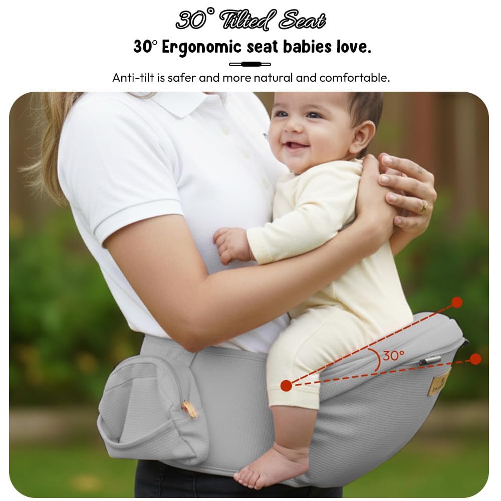 StarAndDaisy 4-in-1 Baby Carrier for 0 to 3 Year Baby/Kangaroo Bag with Comfortable Soft Hip Seat/Baby Carrier - 4 Carrying Positions with 2 Storage Pockets - Blue (4-in-1 Light Grey)