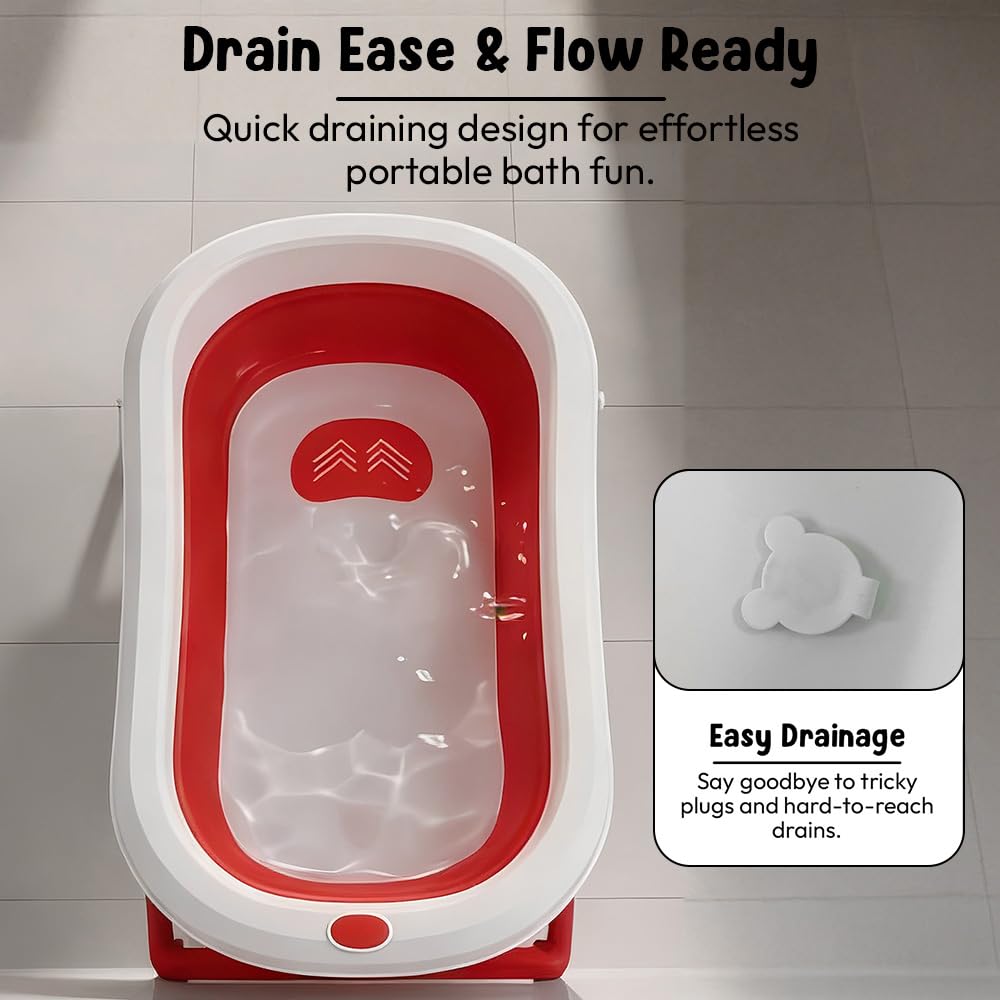 StarAndDaisy Baby Bath Tub for 0 to 5 Years/Bath Tub for Kids 0-3 Years, Tub for Girls & Boys with oldable Legs, Easy to Store -Red