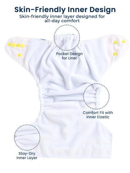 Polka Tots  Reusable & Washable Fleece Cloth Diapers with 1 Liner, Dinosaur Print