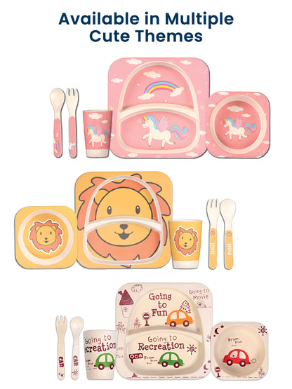 Polka Tots Eco Friendly 5 Pc Bamboo Fiber Dinner Set For Toddler (Unicorn)