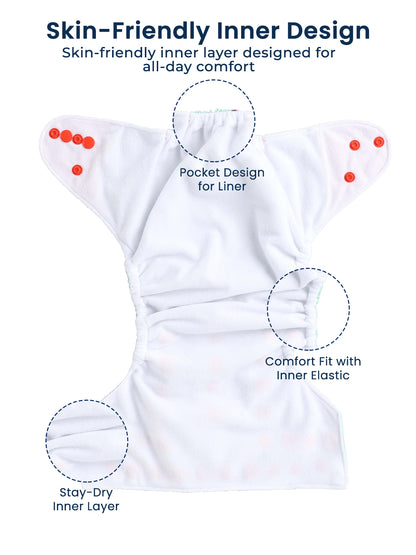 Polka Tots  Reusable & Washable Fleece Cloth Diapers with 1 Liner, Car Print