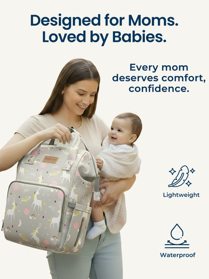 Polka Tots Diaper Bag Large Capacity With 17 Pockets For Moms & Dads - Unicorn
