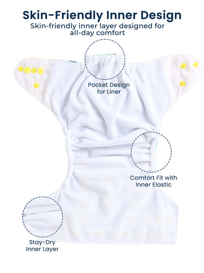 Polka Tots  Reusable & Washable Fleece Cloth Diapers with 1 Liner, Traditional Print