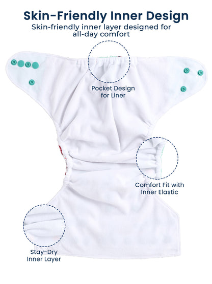 Polka Tots  Reusable & Washable Fleece Cloth Diapers with 1 Liner, Llama Print