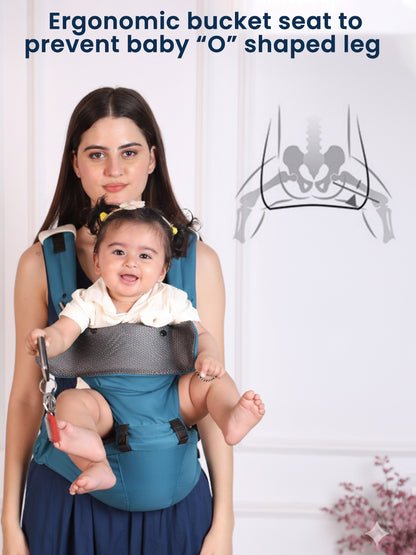 Polka Tots 6 in 1 Blue Hip Seat Baby Carrier with Airbag Seat