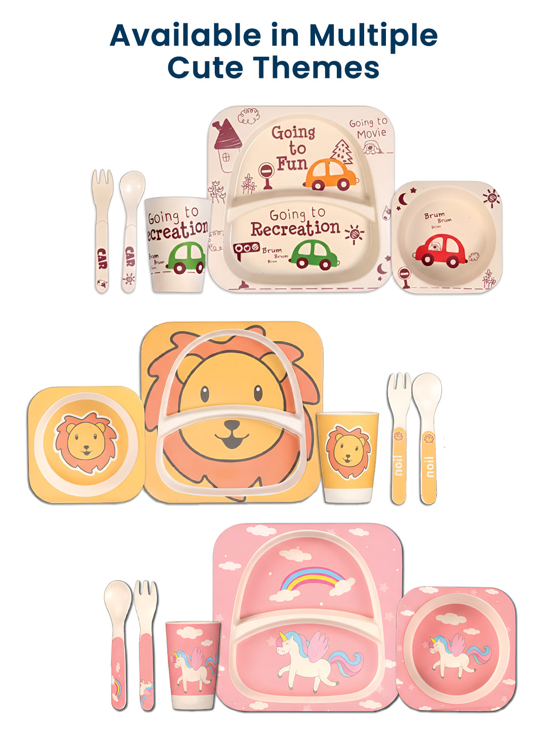 Polka Tots Eco Friendly 5 Pc Bamboo Fiber Dinner Set For Toddler (Car)