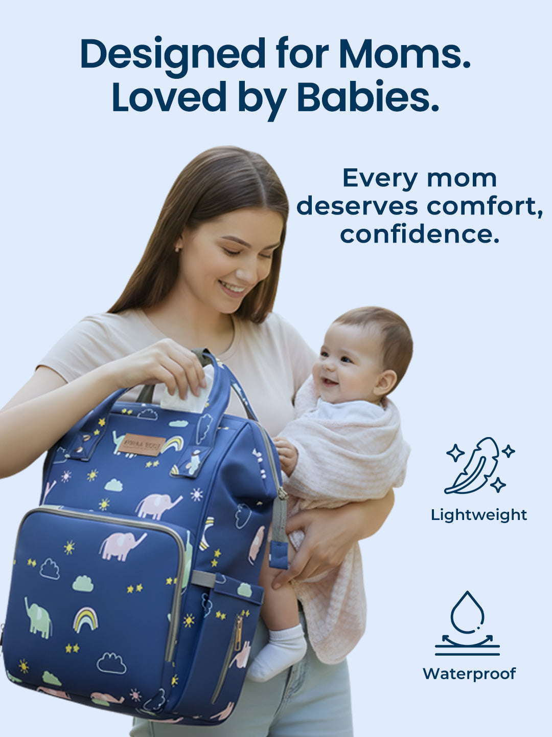 Polka Tots Diaper Bag Large Capacity With 17 Pockets For Moms & Dads- Blue