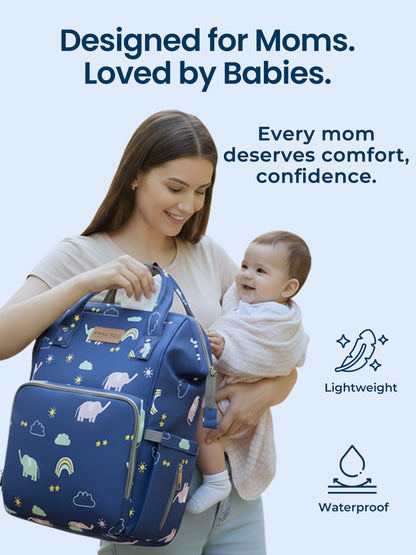Polka Tots Diaper Bag Large Capacity With 17 Pockets For Moms & Dads- Blue