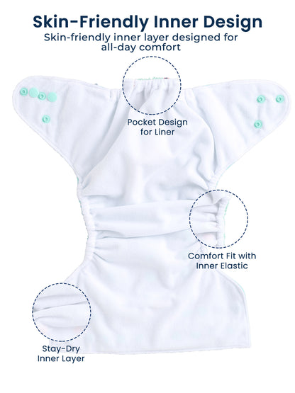 Polka Tots  Reusable & Washable Fleece Cloth Diapers with 1 Liner, Sheep Print