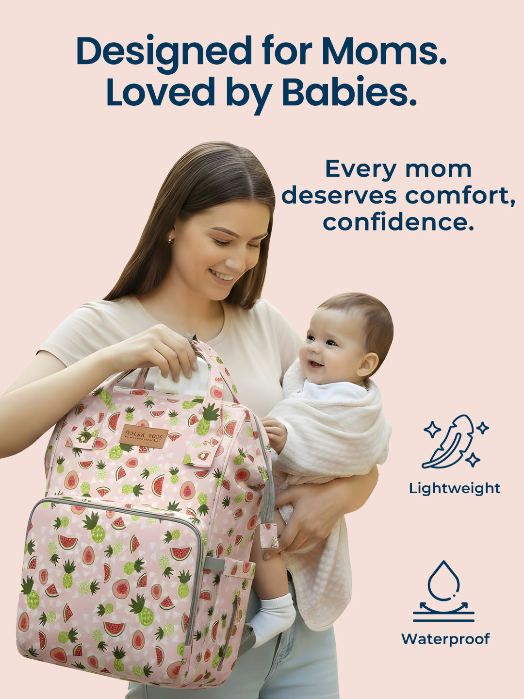 Polka Tots Diaper Bag Large Capacity With 17 Pockets For Moms & Dads  - Watermelon