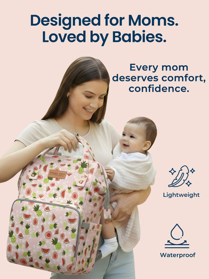 Polka Tots Diaper Bag Large Capacity With 17 Pockets For Moms & Dads  - Watermelon