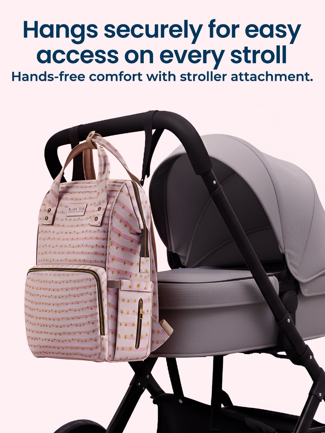 Polka Tots Stylish Multifunctional Rainbow Diaper Bag For Mothers Travel With Pouch  - Peach