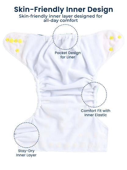 Polka Tots  Reusable & Washable Fleece Cloth Diapers with 1 Liner, Penguin Print