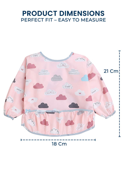 Polka Tots Cloud Print Waterproof Full Sleeves Apron Feeding Bibs for Baby