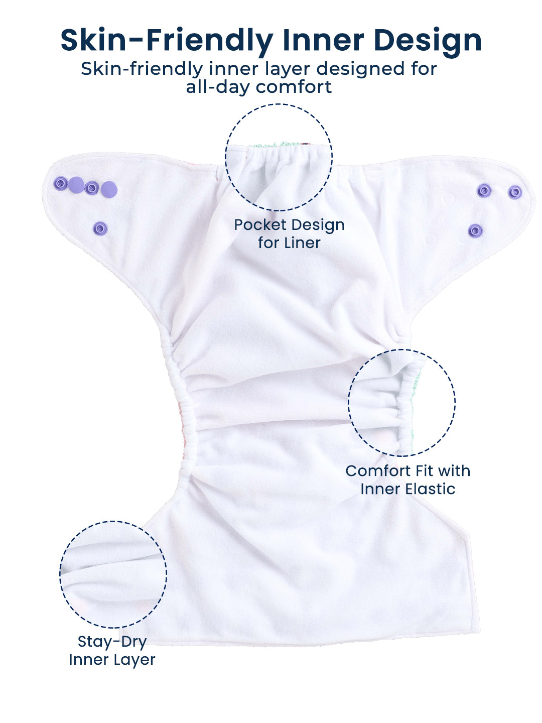 Polka Tots  Reusable & Washable Fleece Cloth Diapers with 1 Liner, Unicorn Print