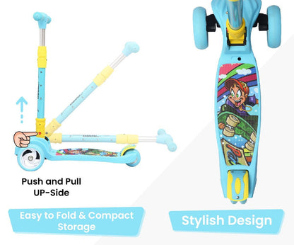 R for Rabbit Road Runner Scooter - PU LED Wheels, 4 Level Height Adjustment, Anti Slip Deck Blue