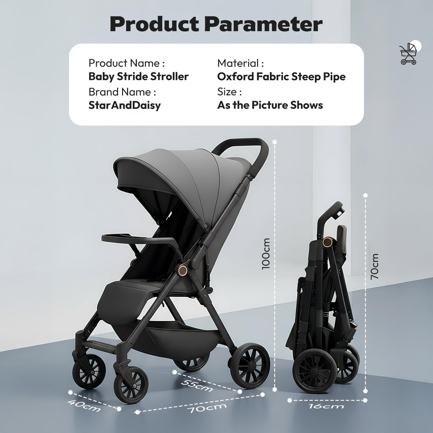 StarAndDaisy Stroller for Baby Boy Girl 0 to 5 Years/Foldable Baby Stroller Light Weight with Multi-Level Seat Recline, 5 Point Safety Belt, Pram for Kids-Grey