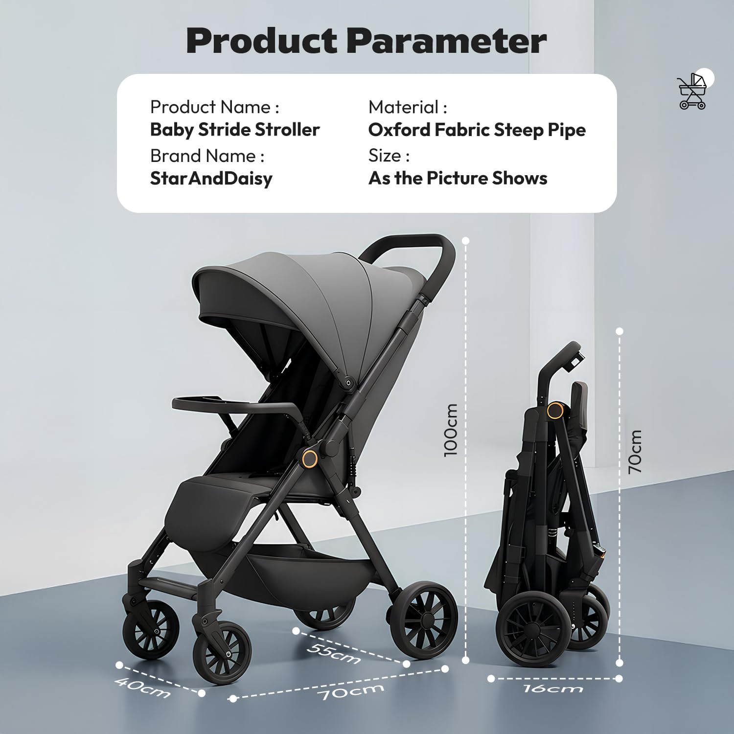 StarAndDaisy Stroller for Baby Boy Girl 0 to 5 Years/Foldable Baby Stroller Light Weight with Multi-Level Seat Recline, 5 Point Safety Belt, Pram for Kids-Grey