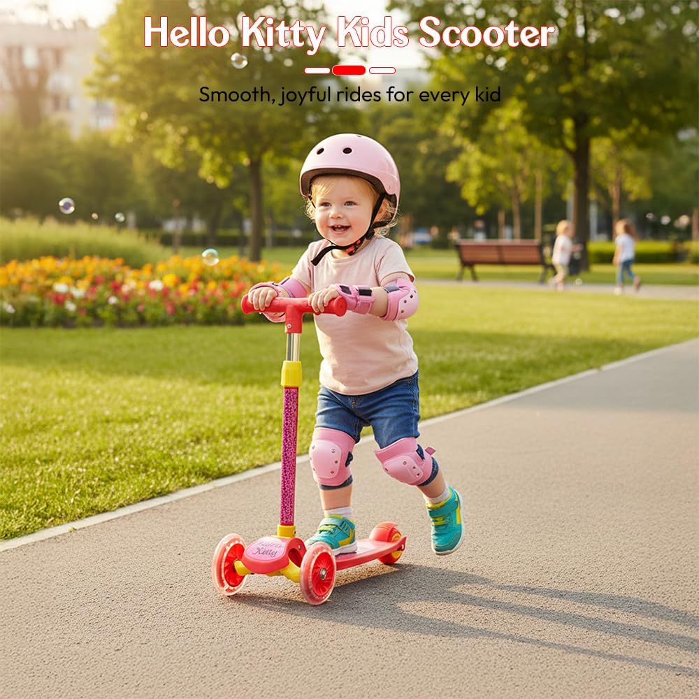 StarAndDaisy X Hello Kitty Kick Scooter for Kids 3+ Years, Foldable Skate Scooter for Children Girls & Boys with 4 Level Height Adjustment, LED Wheels & Brakes -(Officially Licensed) Red