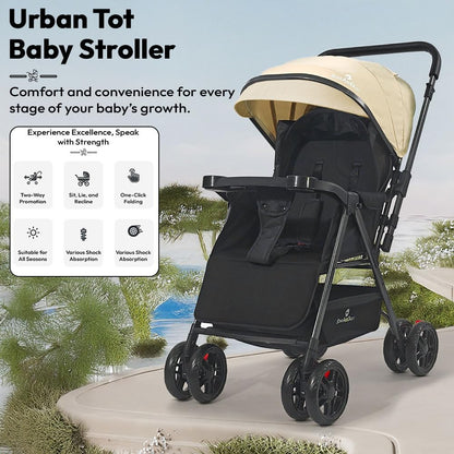 StarAndDaisy Baby Stroller for 0–3 Years, Foldable Pram with 3 Reclining Positions/Baby Stroller with Food Tray and 360 Degree Swivel Wheels