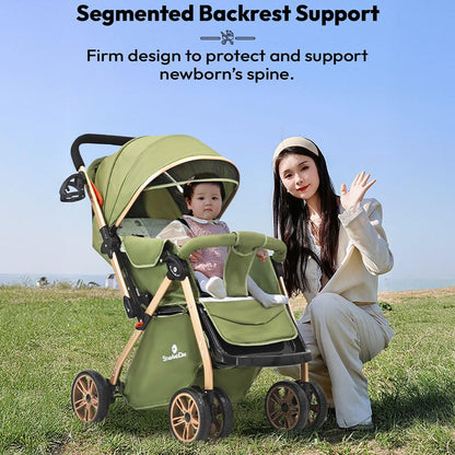 StarAndDaisy Foldable Baby Stroller for 0-3 years Infant & Toddler / Travel Pram for Baby with 360° Swivel Lockable Front Wheels , Multi-Level Recline & Adjustable Footrest , Removable Tray , Safety Harness Belt -Black