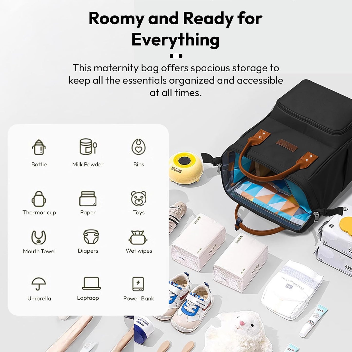StarAndDaisy Diaper Backpack For Mothers For Travel/Diaper Bags For Mom With Multi Compartments, Insulated Bottle Pockets, Waterproof, Ultra Soft Oxford Fabric, 24Lt Capacity - Black