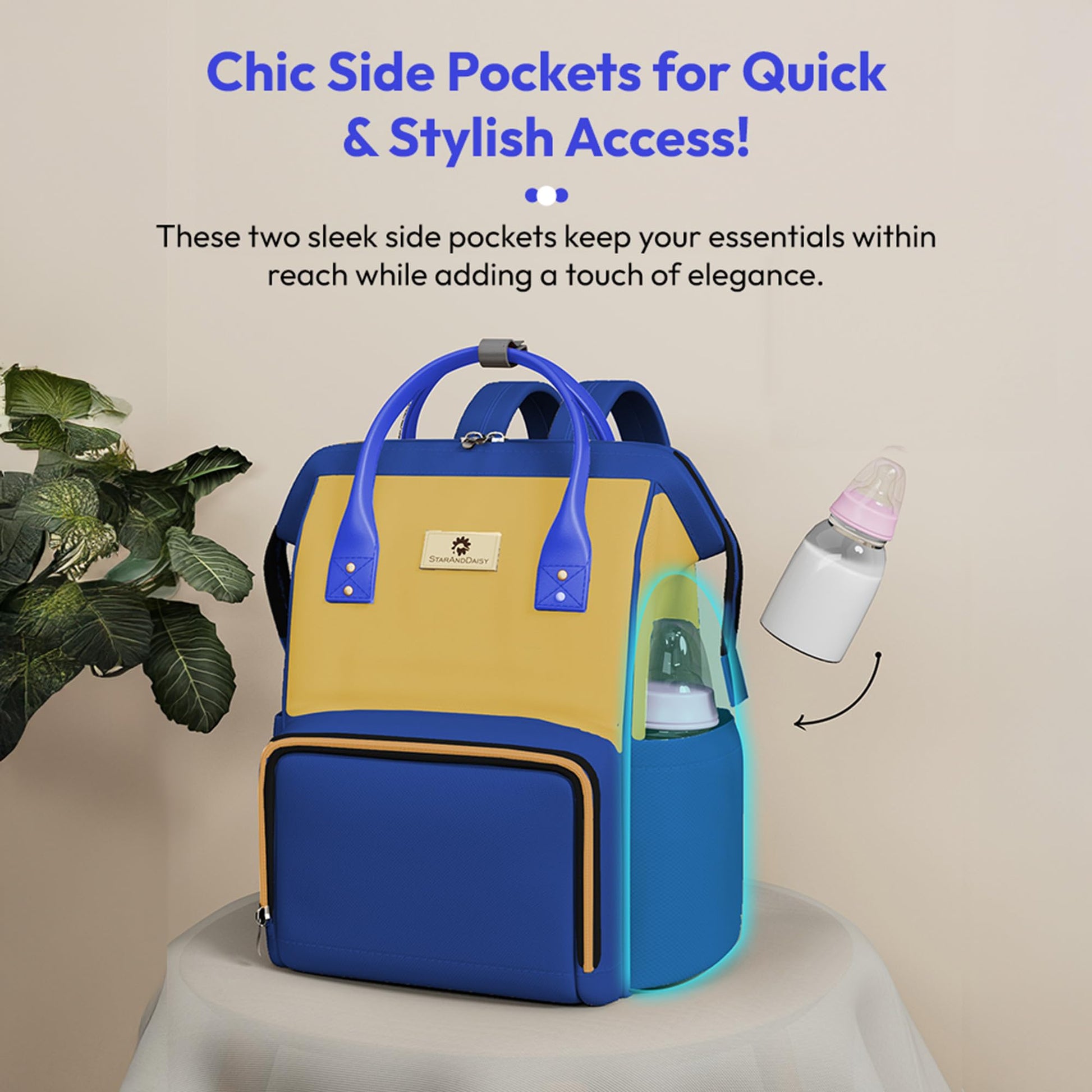 StarAndDaisy Diaper Bag for Mothers for Travel / 30L Lightweight Maternity Bag with 3 Insulated Bottle Pockets/Baby Bag for Mother Travel & Diaper Bag for Baby – Blue Yellow