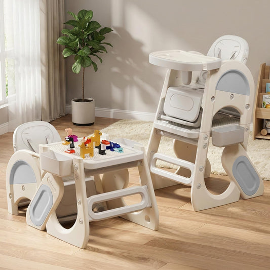 StarAndDaisy Baby high Chair for Baby Feeding Chair for 0 to 5 Years with Removable Tray, Convertible Baby High Chair to Study Table & Chair Set, 5-Point Safety Belt, Multi Backrest Position -Grey