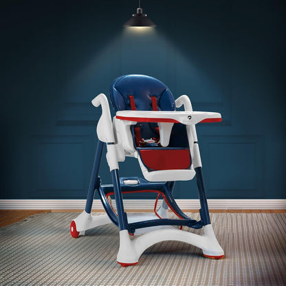 StarAndDaisy Premium Feeding Chairs 6 Months to 3 Year/ High Chair for Baby with Premium Leather Cushion / Baby Chair with 5 Level Seat & Foot Rest Adjustmnet, Height Adjustable, Detachble food Tray, One Click Foldable (Red & Blue)