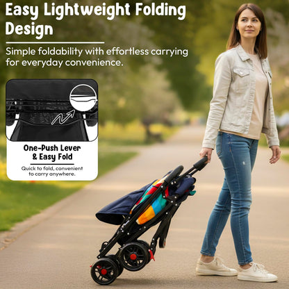 StarAndDaisy Baby Stroller for 0–3 Years, Foldable Baby Stroller/Pram with Mosquito Net, Large Storage Basket, 5 Point Safety Harness