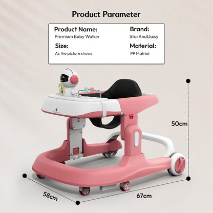 StarAndDaisy Baby Walker/Multifunction/Anti-o Shaped Leg/Anti-Fall/Music Box/Height Adjustment/Baby/Newborn/girl/boy/6-15months *with SEAT Cushion (Premium Pink)