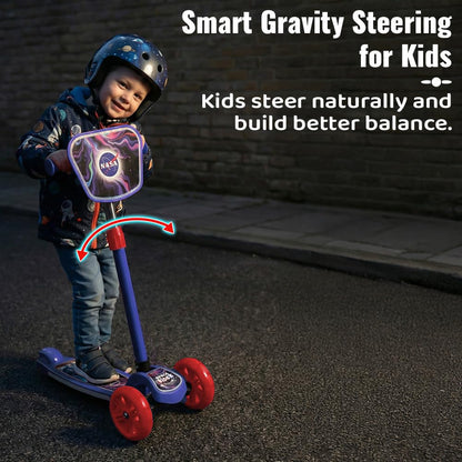 StarAndDaisy X NASA Kick Scooter for Kids 3+ Years, Foldable Skate Scooter for Children Girls & Boys with Multi-Level Height Adjustment, LED Wheels & Brakes -(Officially Licensed) (Red-Blue)