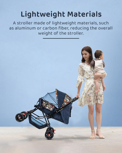 StarAndDaisy Sunrise Baby Stroller Lightweight Foldable Stroller for 0-5 Years, 3-Point Safety Harness, Adjustable Backrest, 360° Swivel Wheel, Extended Mosquito Net, Reversible Handlebar, Large Storage Basket(Delta)